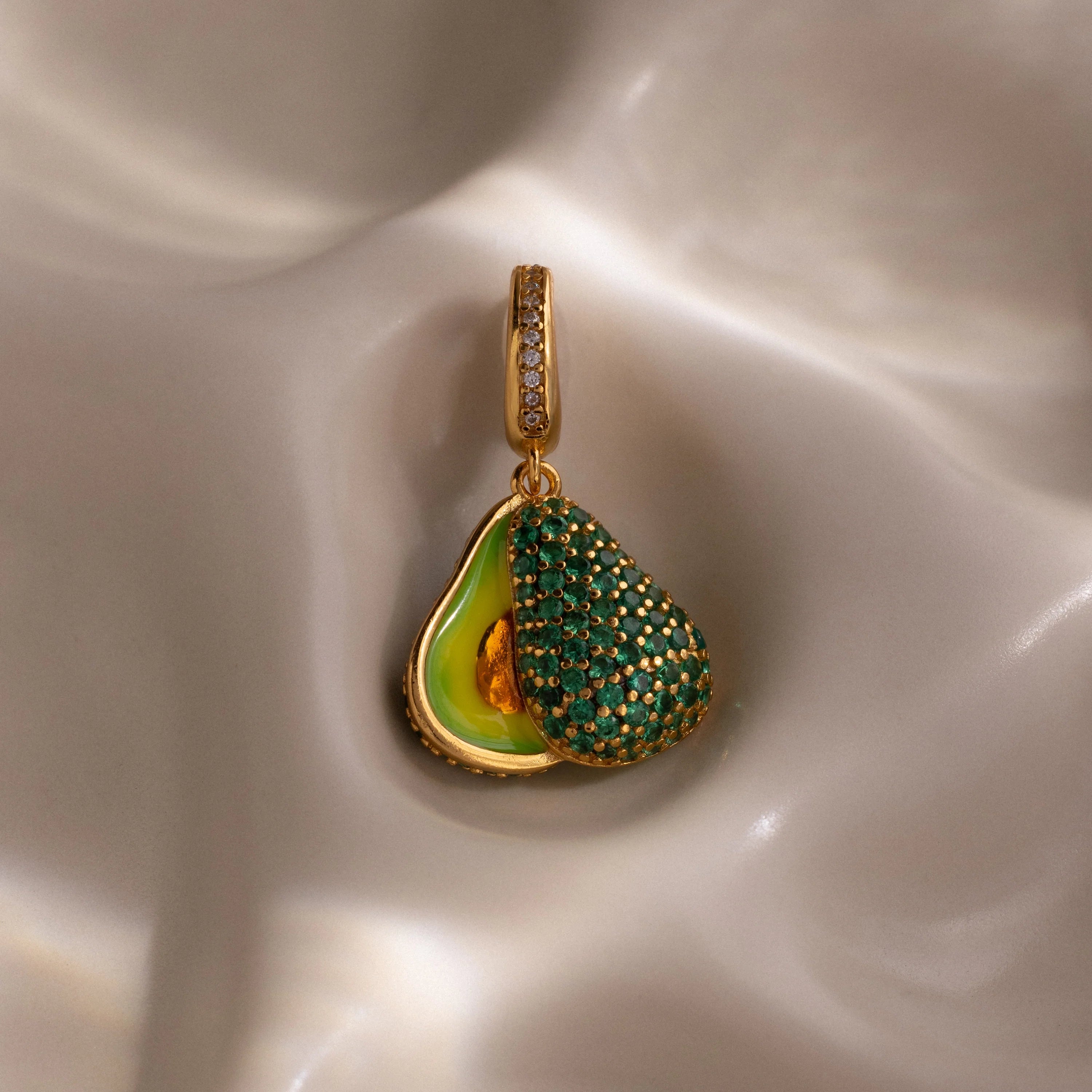 Emerald Avocado Charm Silver 18K Gold Plated