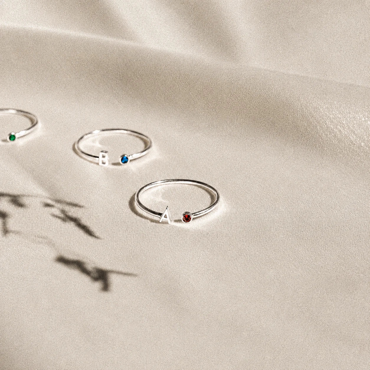 Modern Initial Birthstone Ring