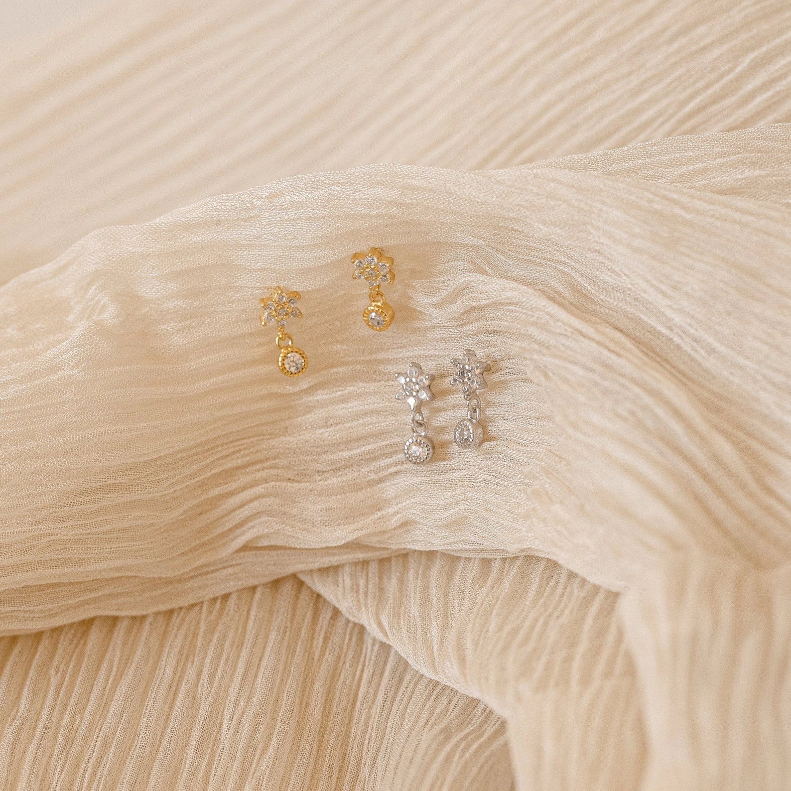 Diamond Flower Studs Silver 18K Gold Plated