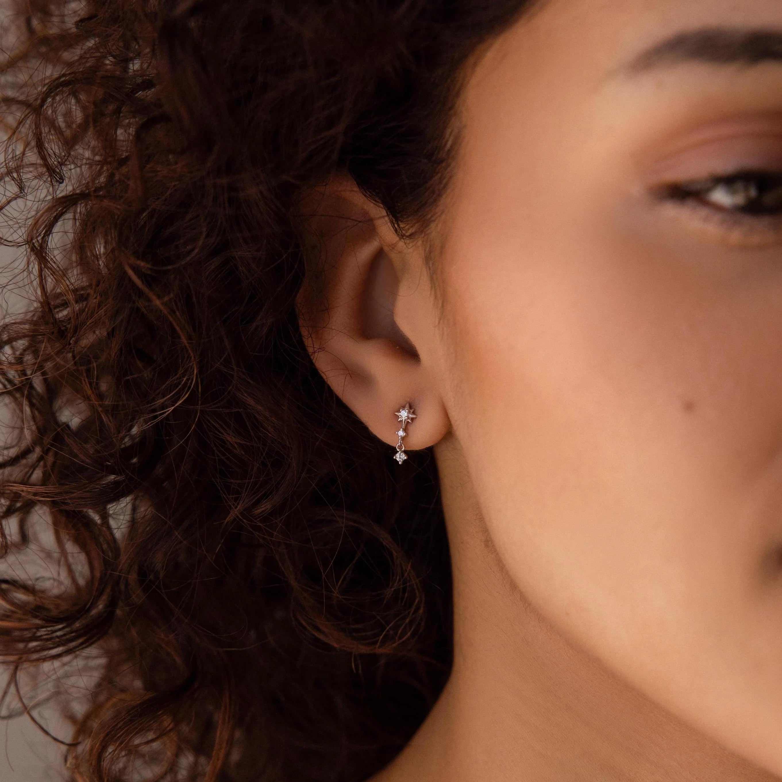 Diamond Starburst Drop Studs Silver 18K Gold Plated