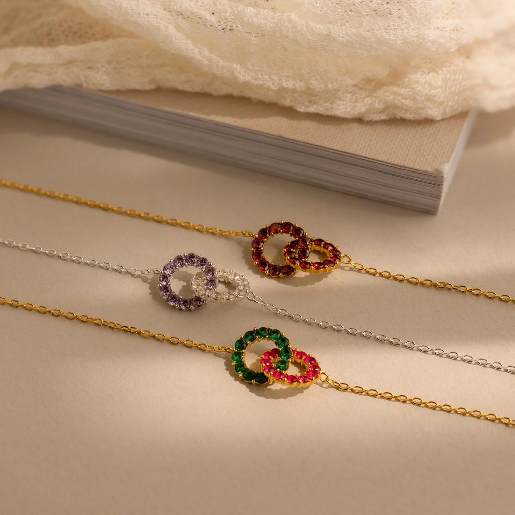 Interlocking Duo Birthstone Bracelet Silver 18K Gold Plated
