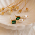 Emerald Pearl Drop Earrings Silver 18K Gold Plated