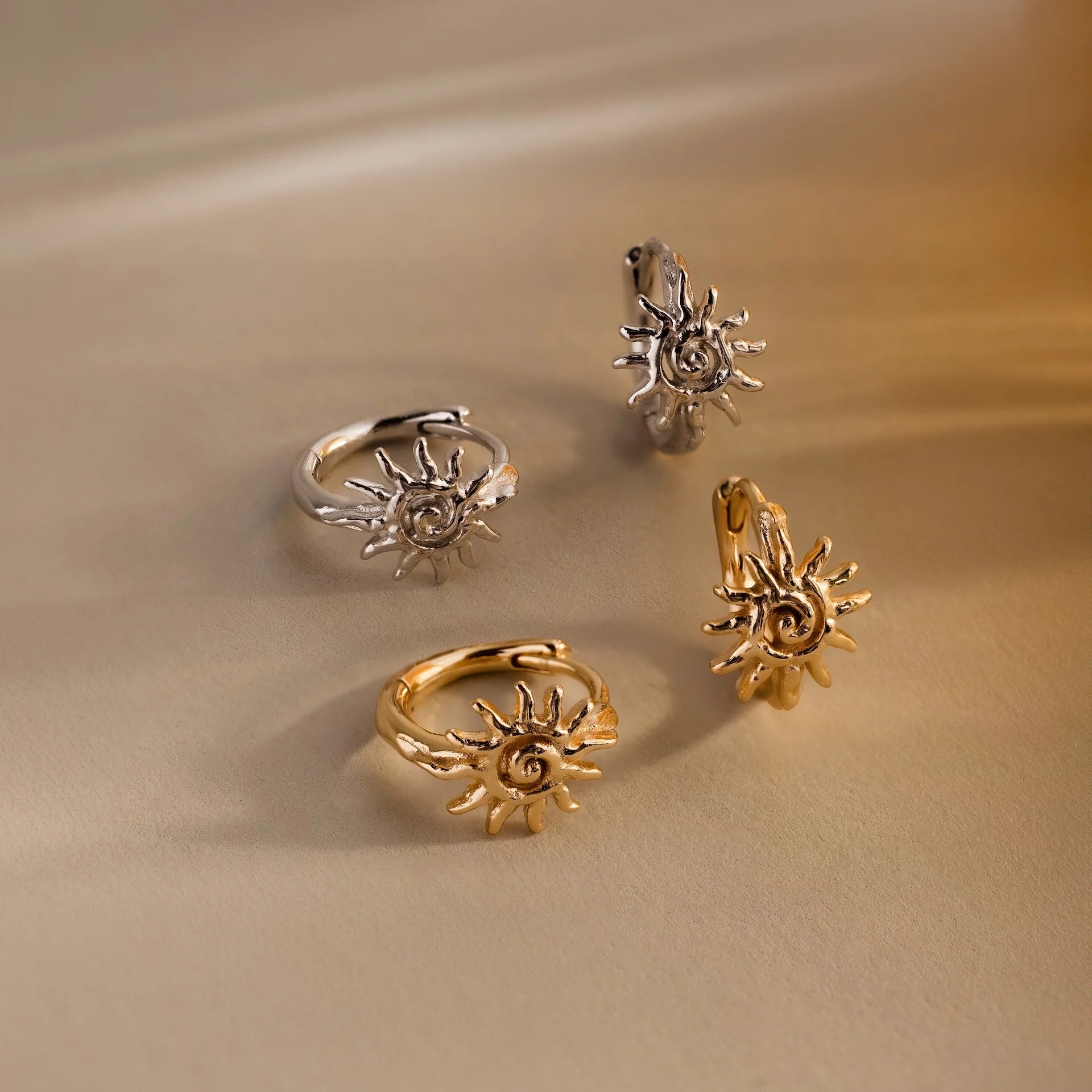 Celestial Sun Huggies Silver 18K Gold Plated