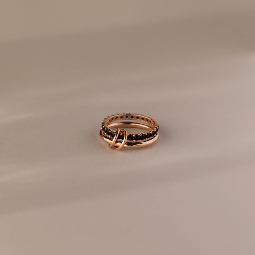 Duo Onyx Eternity Band Tennis Linked Ring Set Silver 18K Gold Plated