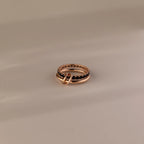 Duo Onyx Eternity Band Tennis Linked Ring Set Silver 18K Gold Plated