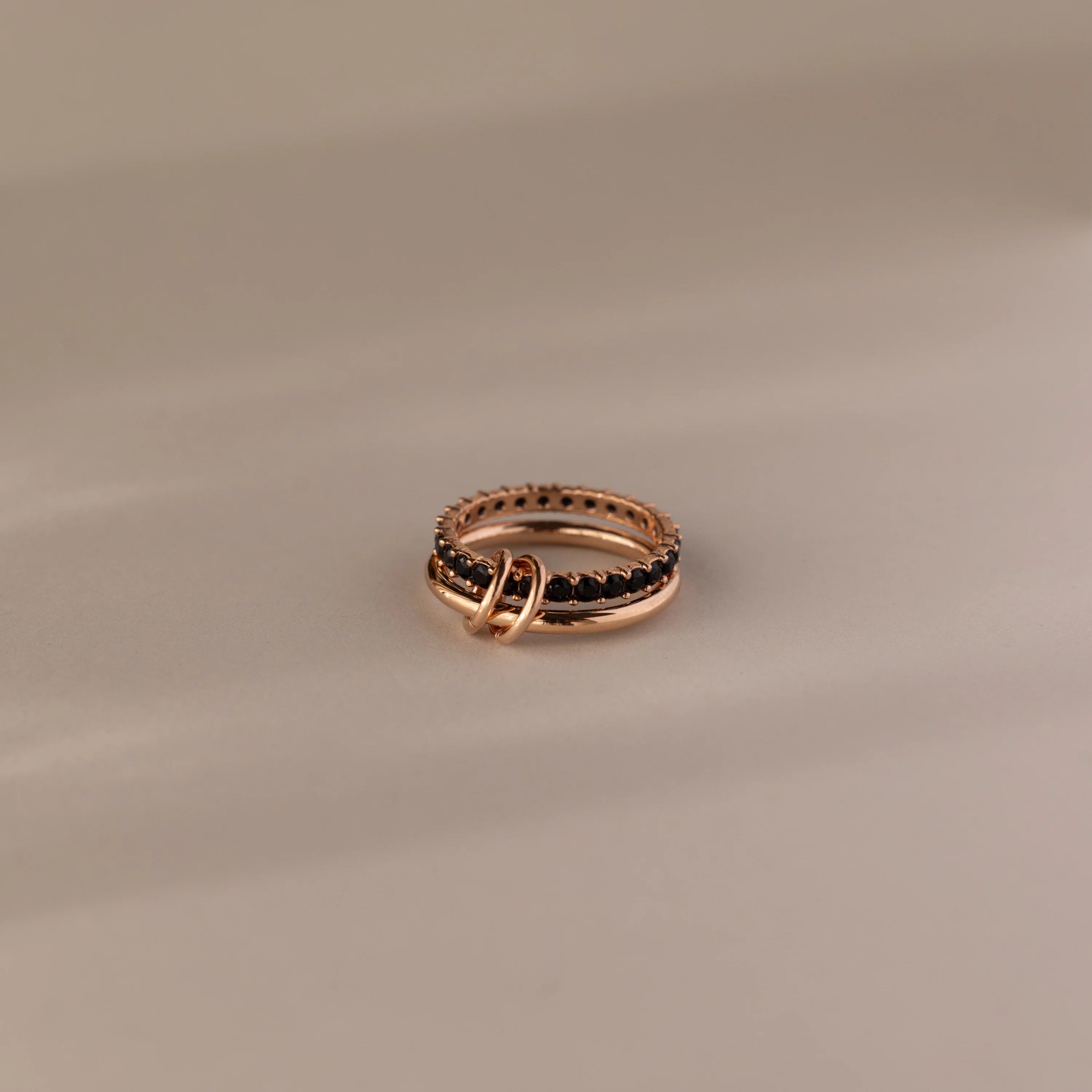 Duo Onyx Eternity Band Tennis Linked Ring Set Silver 18K Gold Plated