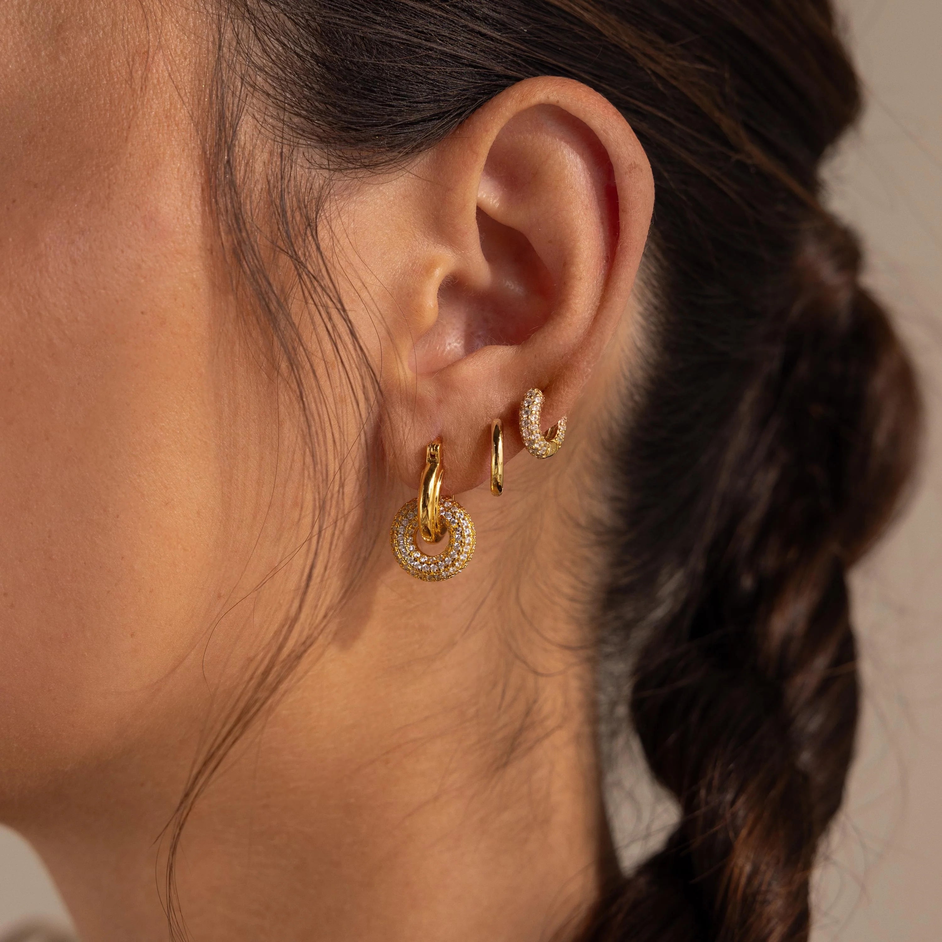 Diamonds Duo Pave Link Hoops Silver 18K Gold Plated