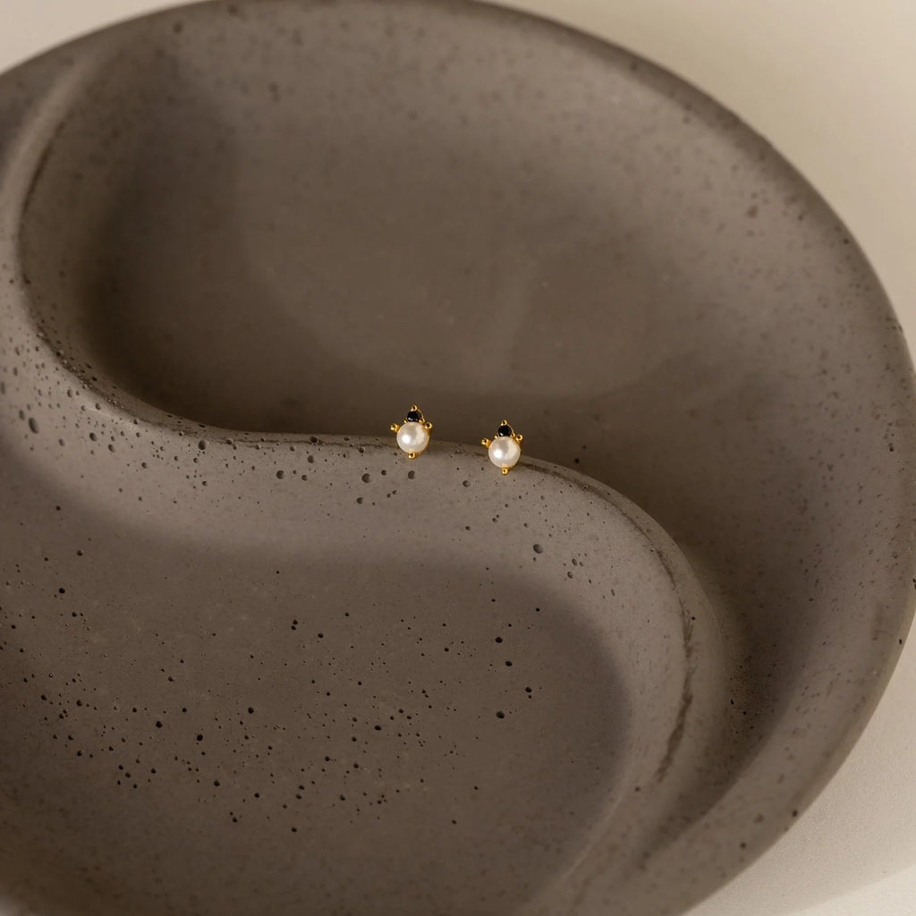 Onyx and Pearl Stud Earrings