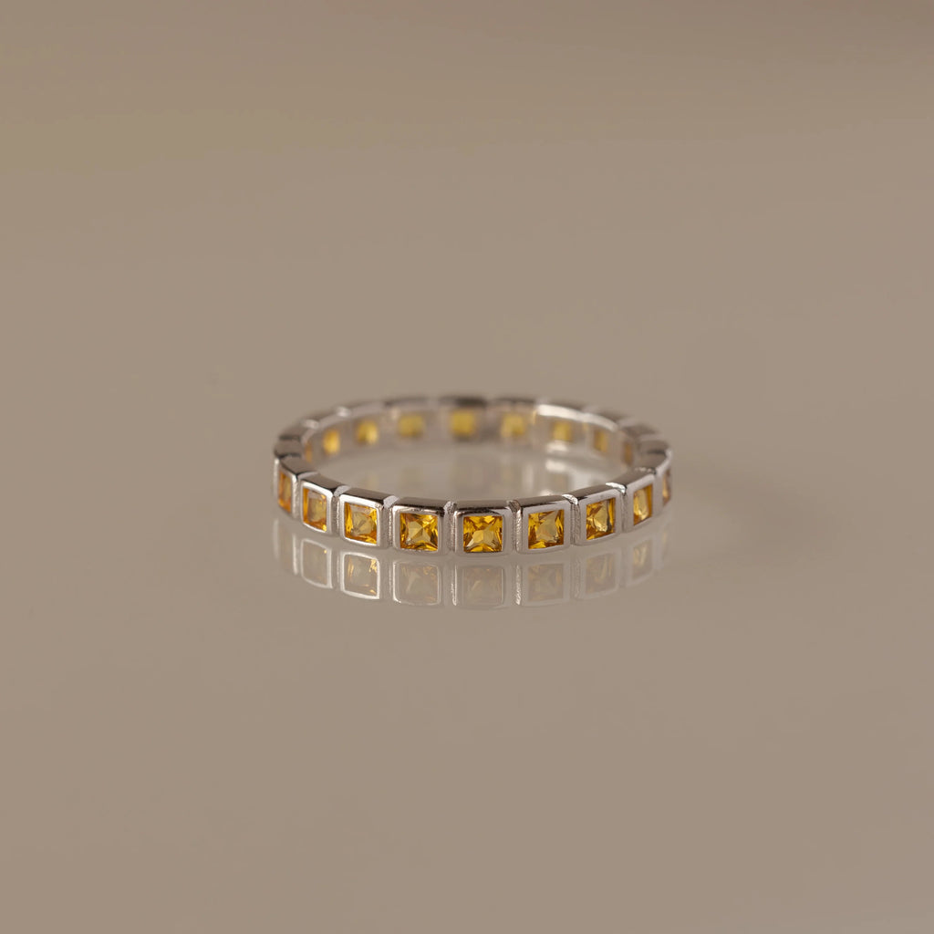Topaz Eternity Bezel Ring Silver 18K Gold Plated