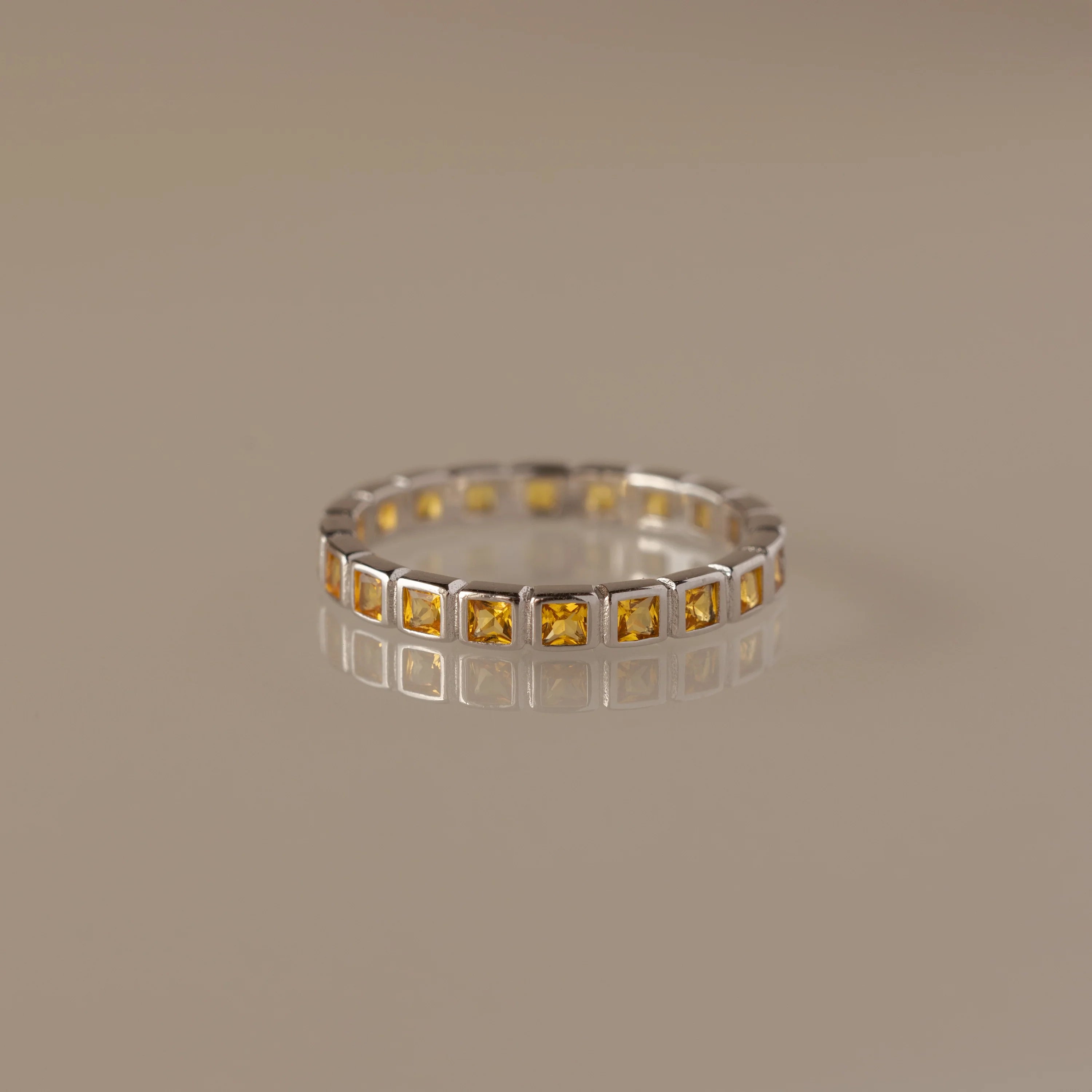 Topaz Eternity Bezel Ring Silver 18K Gold Plated