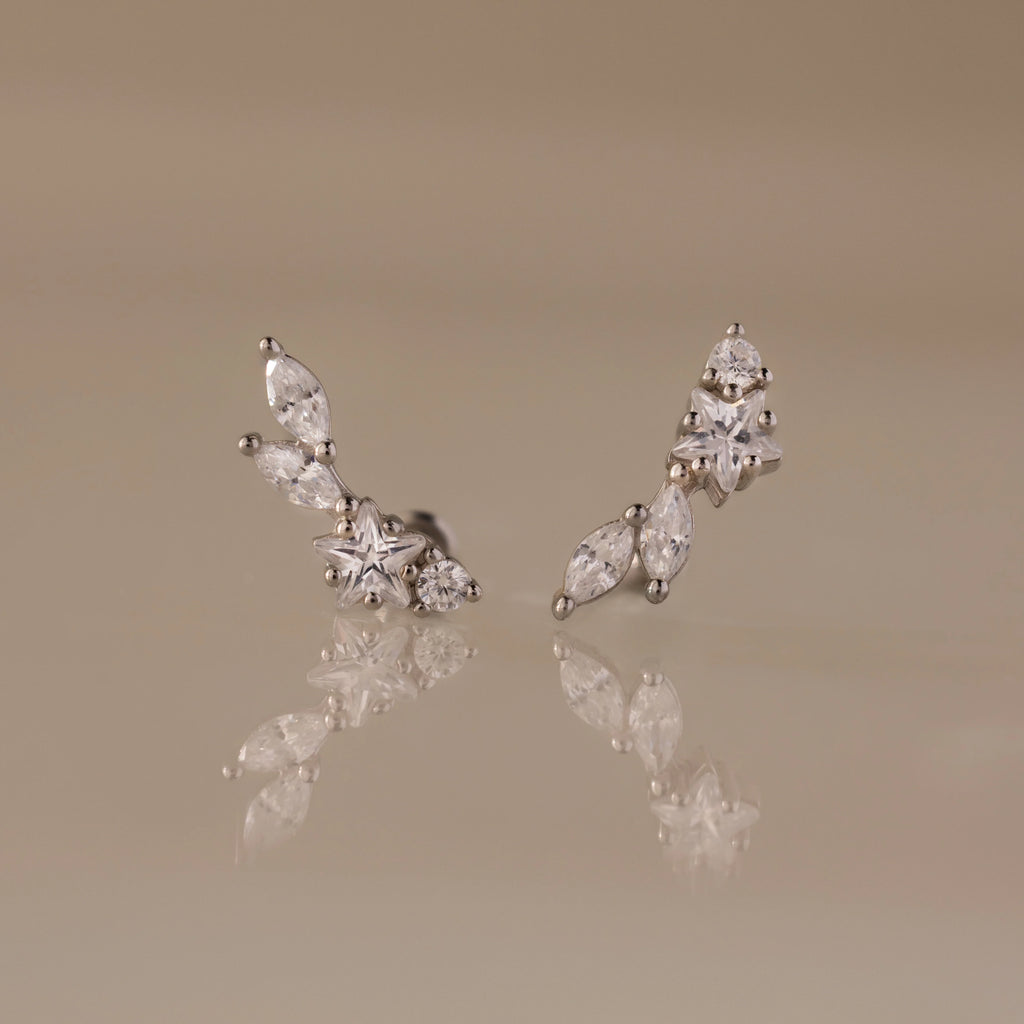 Diamond Starfall Flatback Climbers Silver 18K Gold Plated