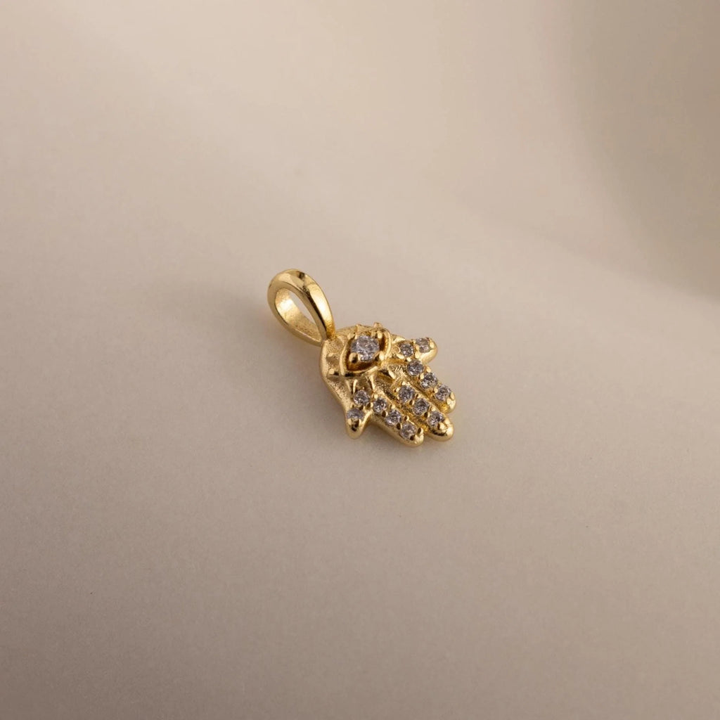 Pave Hamsa Hand Charm Silver 18K Gold Plated
