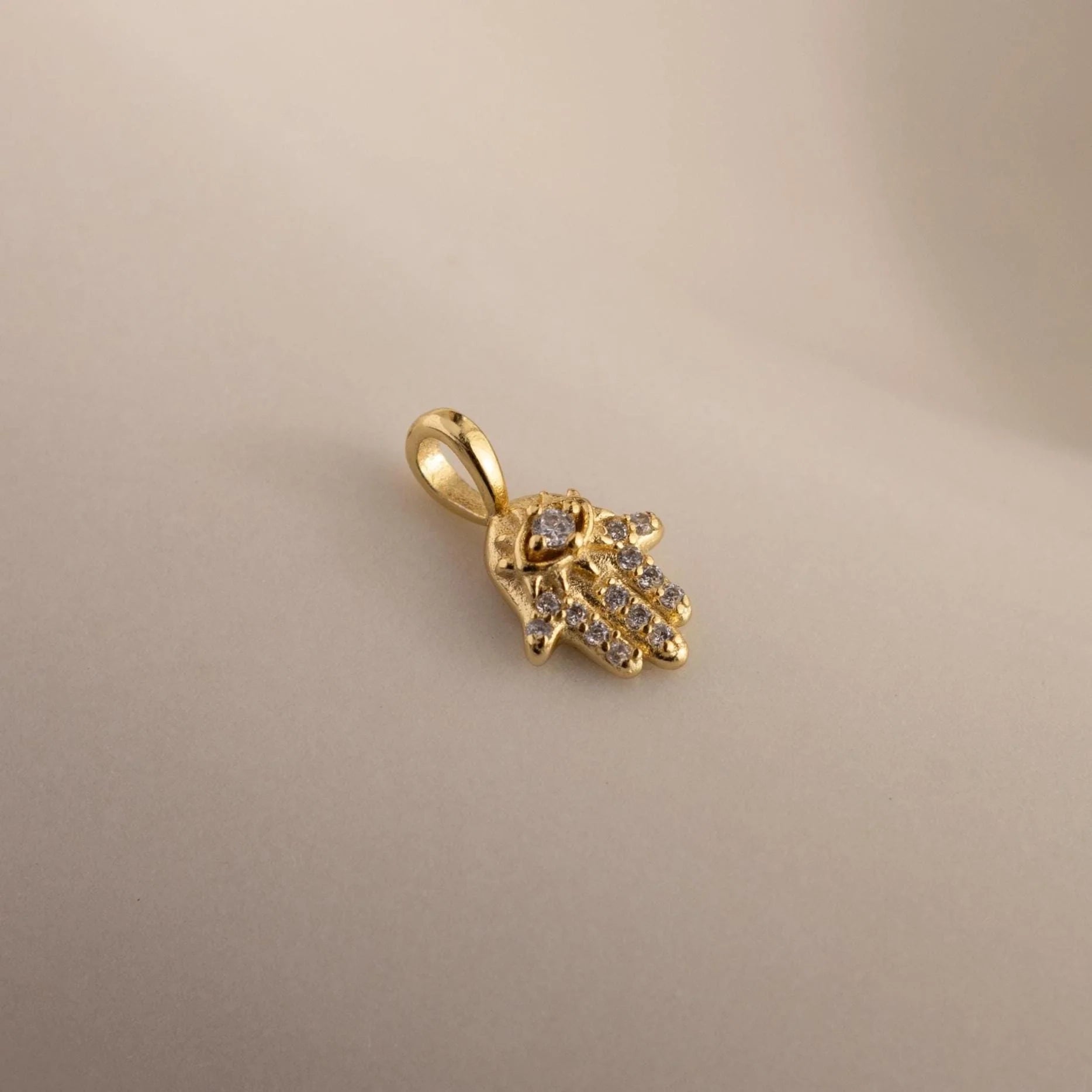 Pave Hamsa Hand Charm Silver 18K Gold Plated