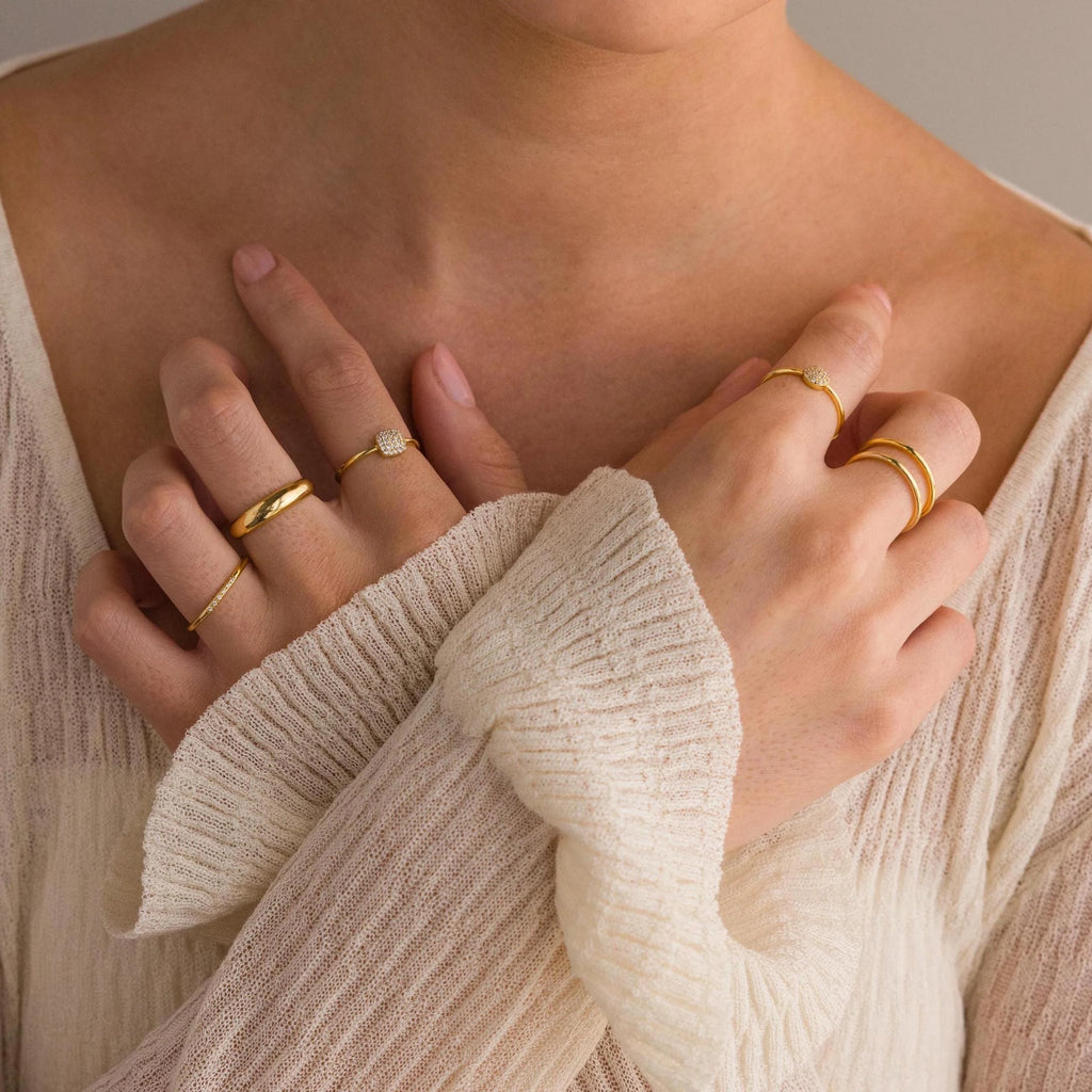Classic Pave Ring Set Silver 18K Gold Plated