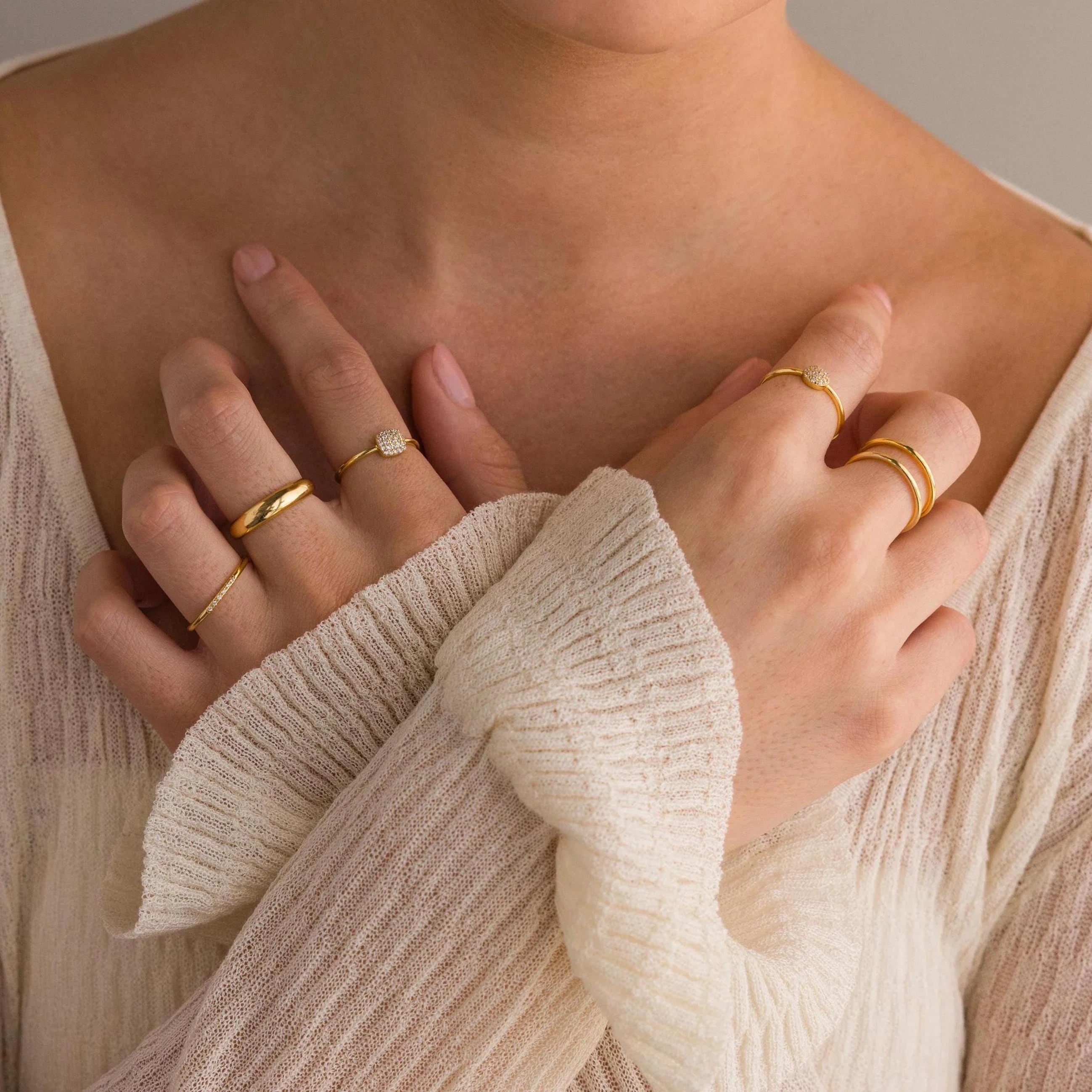 Classic Pave Ring Set Silver 18K Gold Plated
