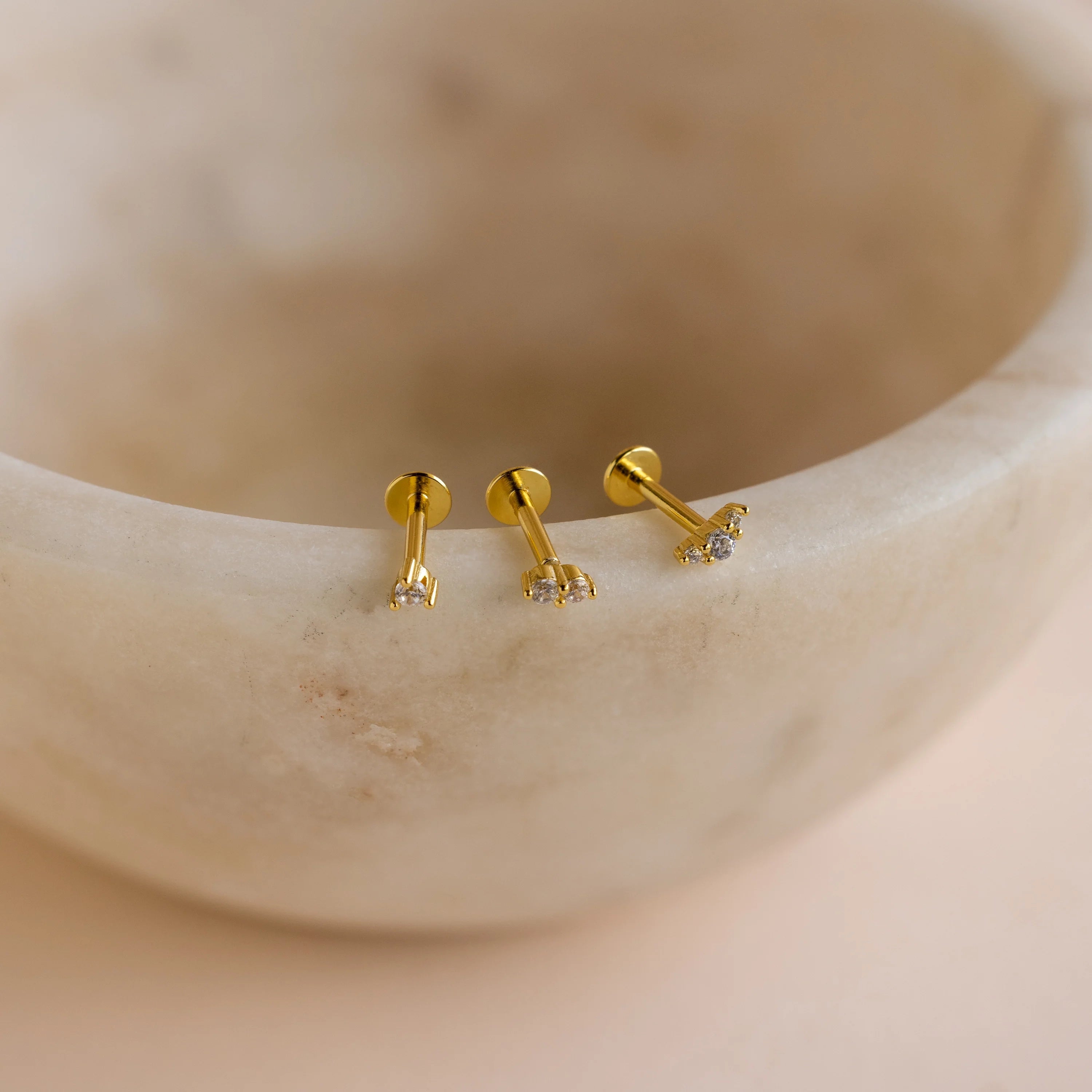 Diamond Flatback Studs Set Silver 18K Gold Plated