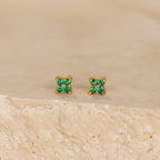 Emerald Ivy Flower Studs Silver 18K Gold Plated
