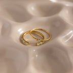 Baguette Opal Ring Set Silver 18K Gold Plated