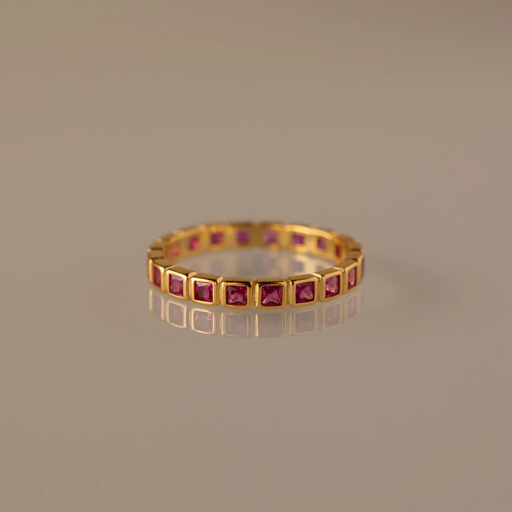 Eternity Bezel Ruby Ring Silver 18K Gold Plated