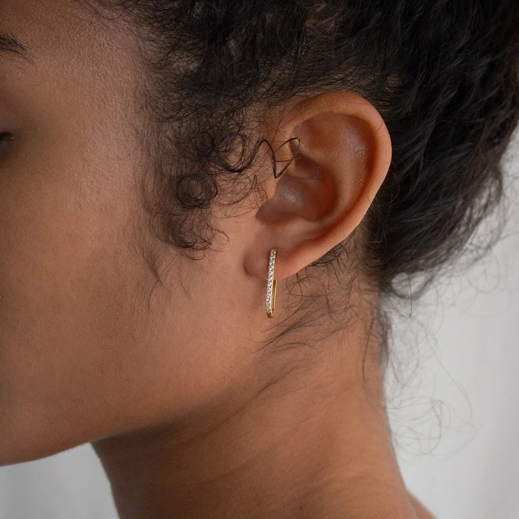 Pave Cable Link Earrings Silver 18K Gold Plated