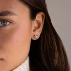 Enamel Covered Checkered Heart Studs Silver 18K Gold Plated