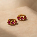 Triple Ruby Huggies Silver 18K Gold Plated