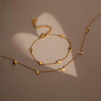 Heart Station Necklace & Bracelet Set Silver 18K Gold Plated