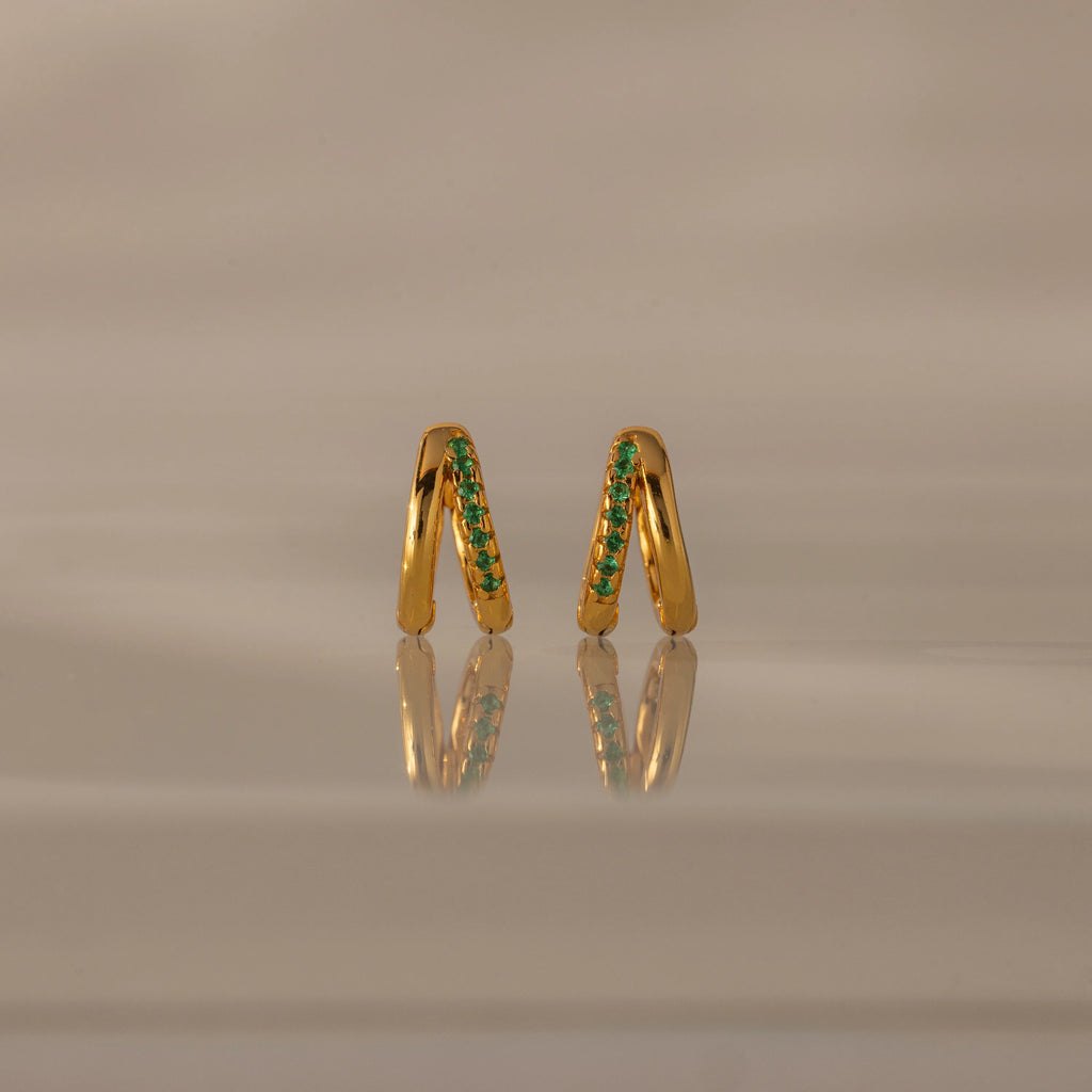 Amelia Duo Emerald Huggies Silver 18K Gold Plated
