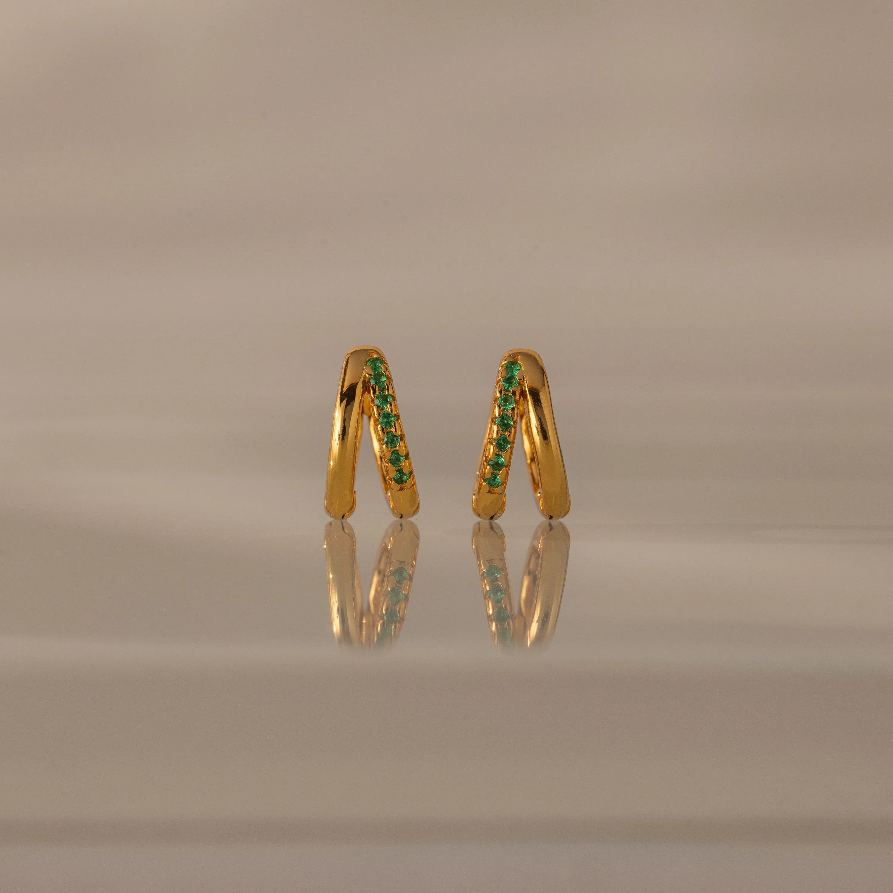 Amelia Duo Emerald Huggies Silver 18K Gold Plated