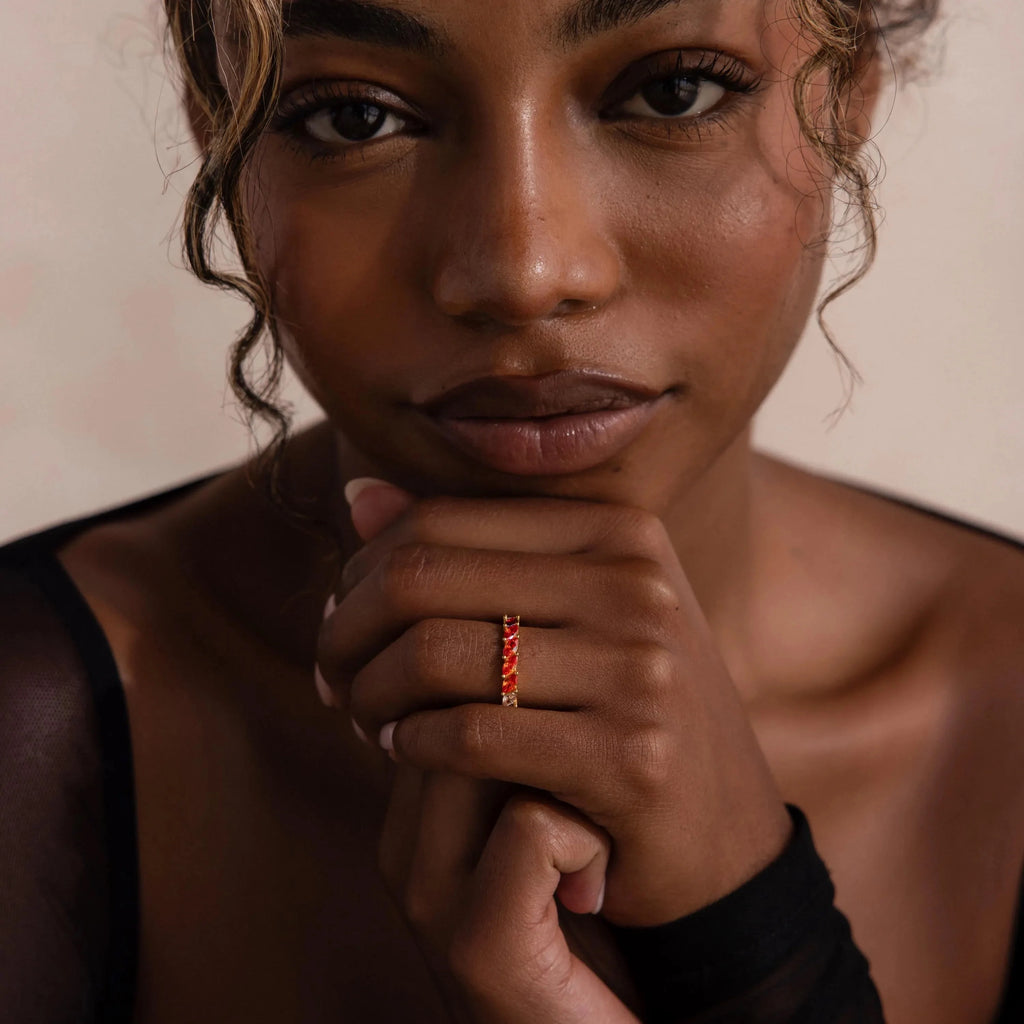 Garnet Marquise Ombre Ring Silver 18K Gold Plated