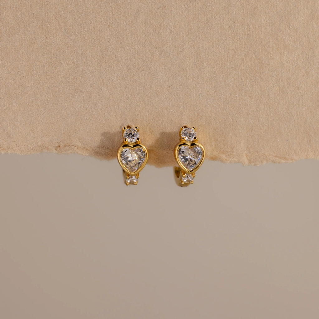 Diamond Heart Hoops Silver 18K Gold Plated