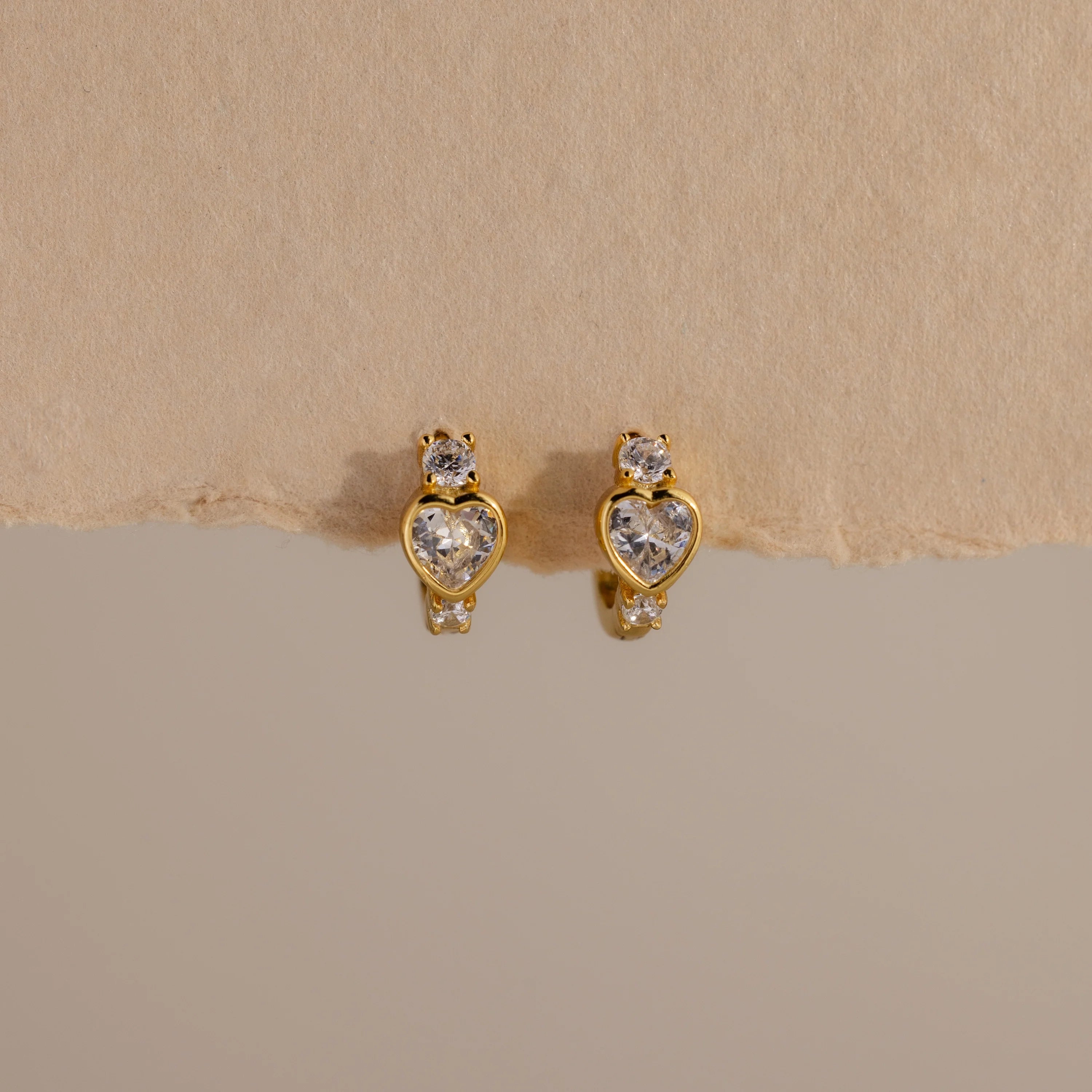 Diamond Heart Hoops Silver 18K Gold Plated