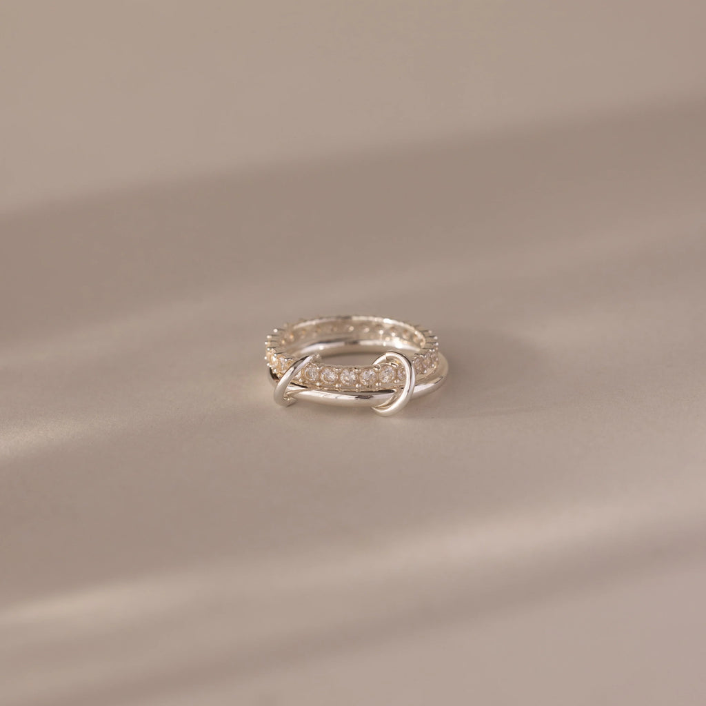 Diamond Duo Tennis Eternity Band Ring Set Silver 18K Gold Plated