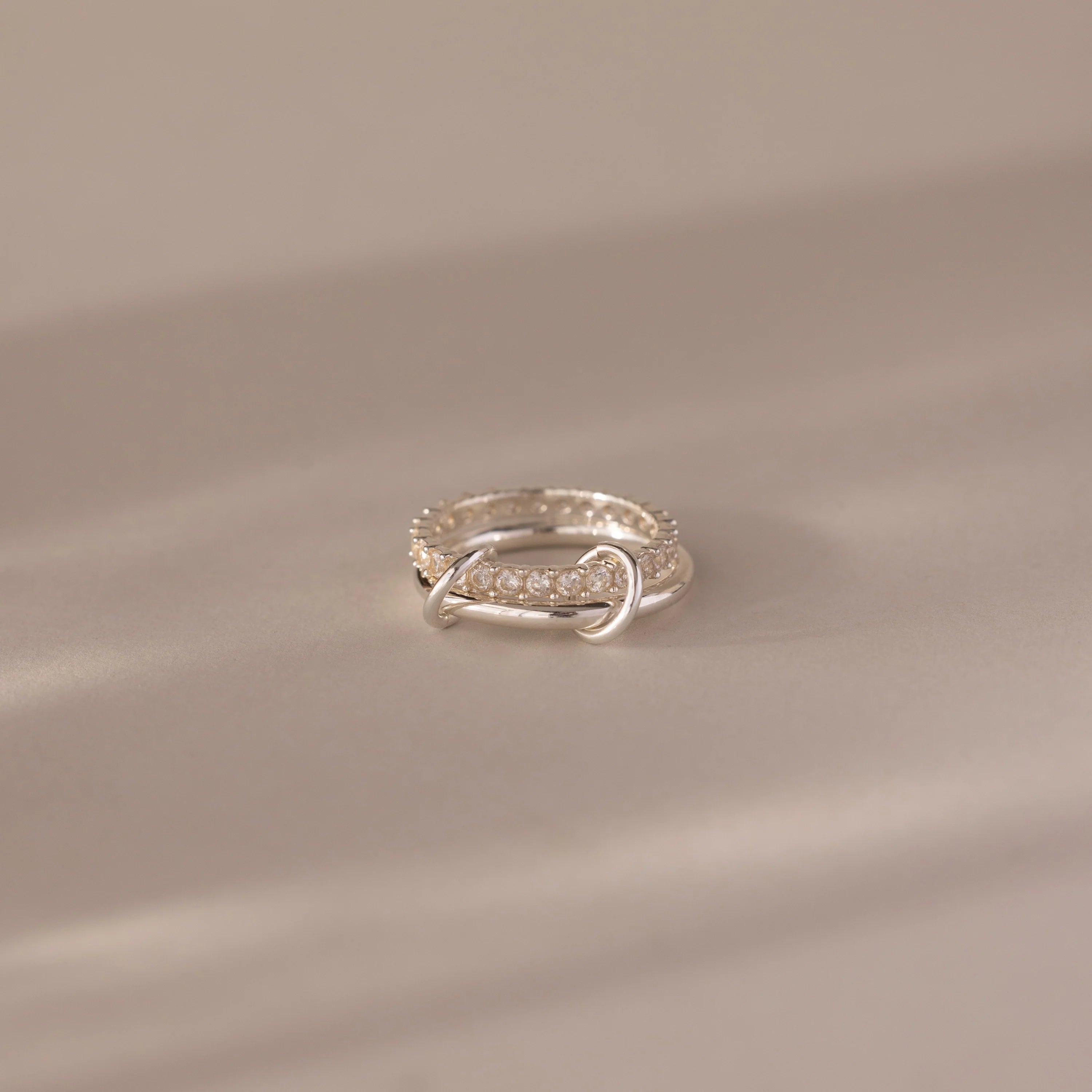 Diamond Duo Tennis Eternity Band Ring Set Silver 18K Gold Plated