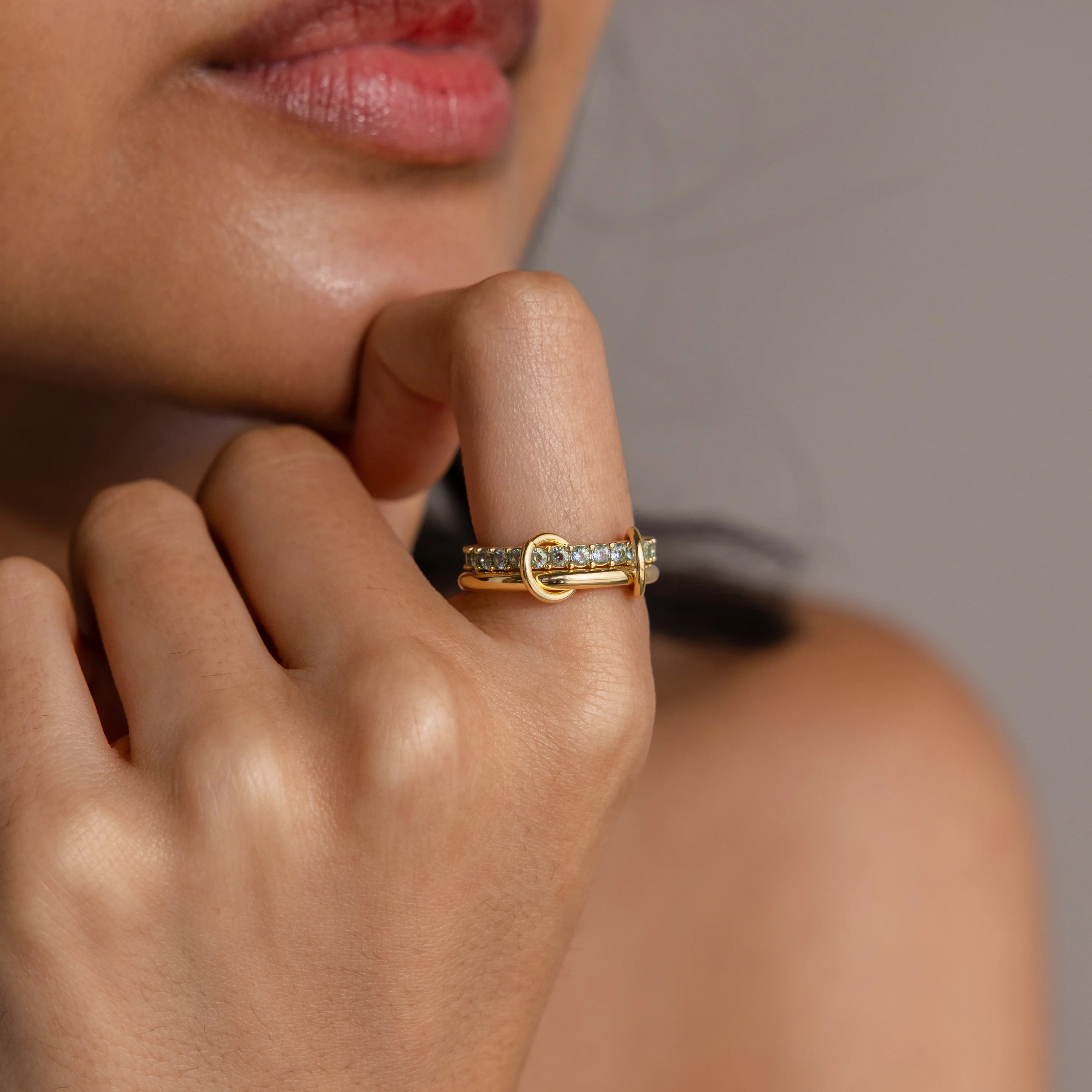 Ruby Tennis Linked Ring Set Silver 18K Gold Plated
