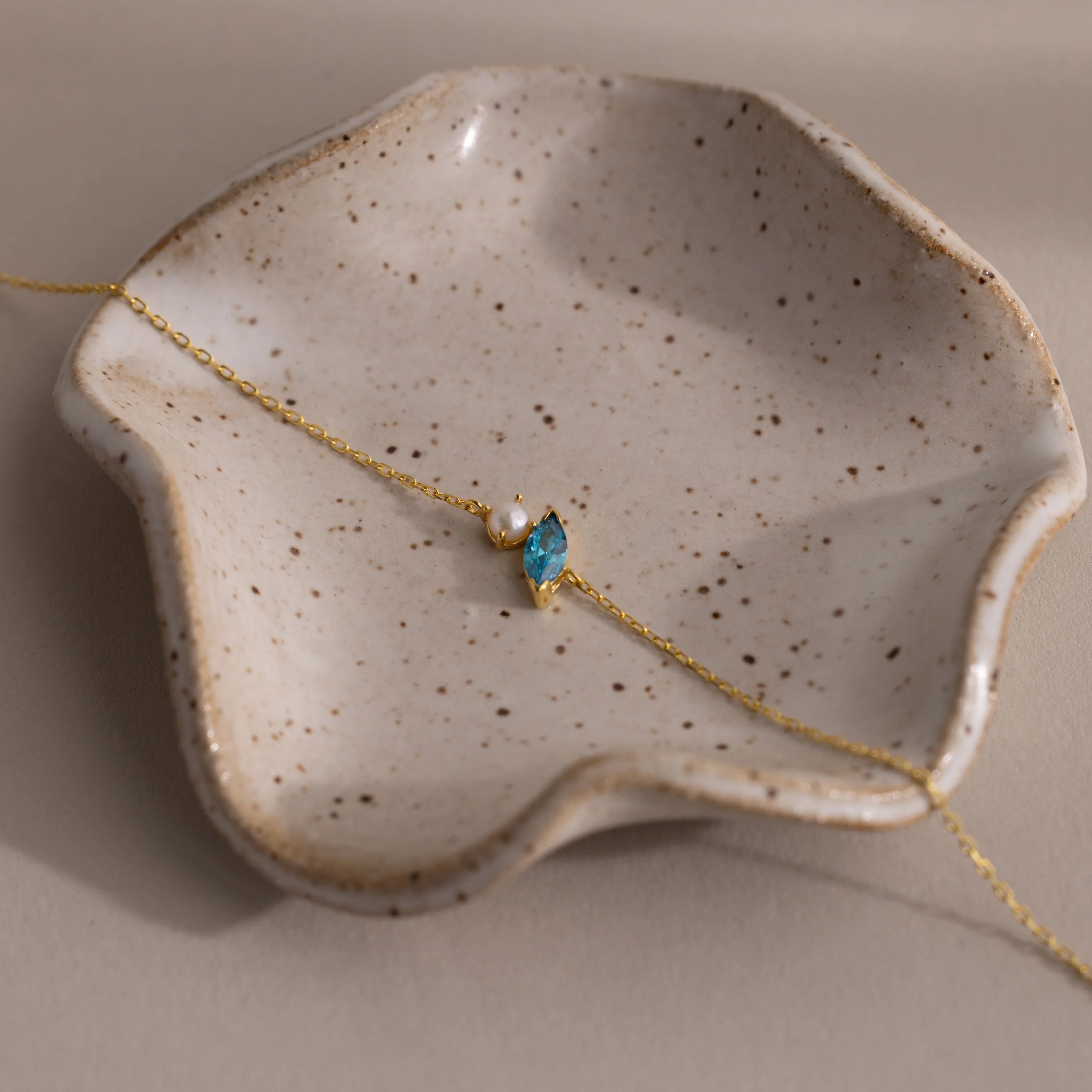 Blue Zircon Marquise Pearl Bracelet Silver 18K Gold Plated