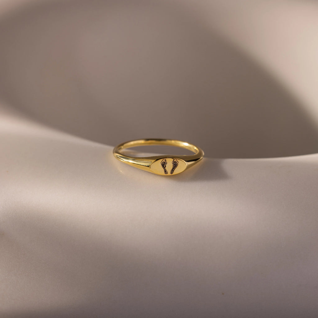 Hand & Footprint Signet Ring Silver 18K Gold Plated