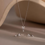 Diamond Butterfly Necklace & Earrings Set Silver 18K Gold Plated