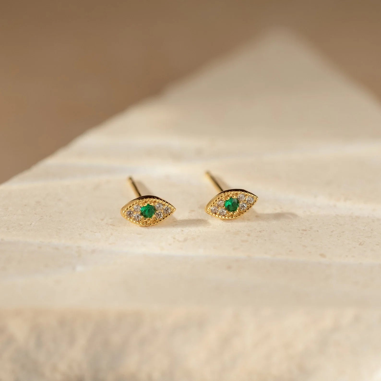 Emerald Evil Eye Charm Silver 18K Gold Plated