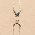 Opal Butterfly Necklace Set Silver 18K Gold Plated