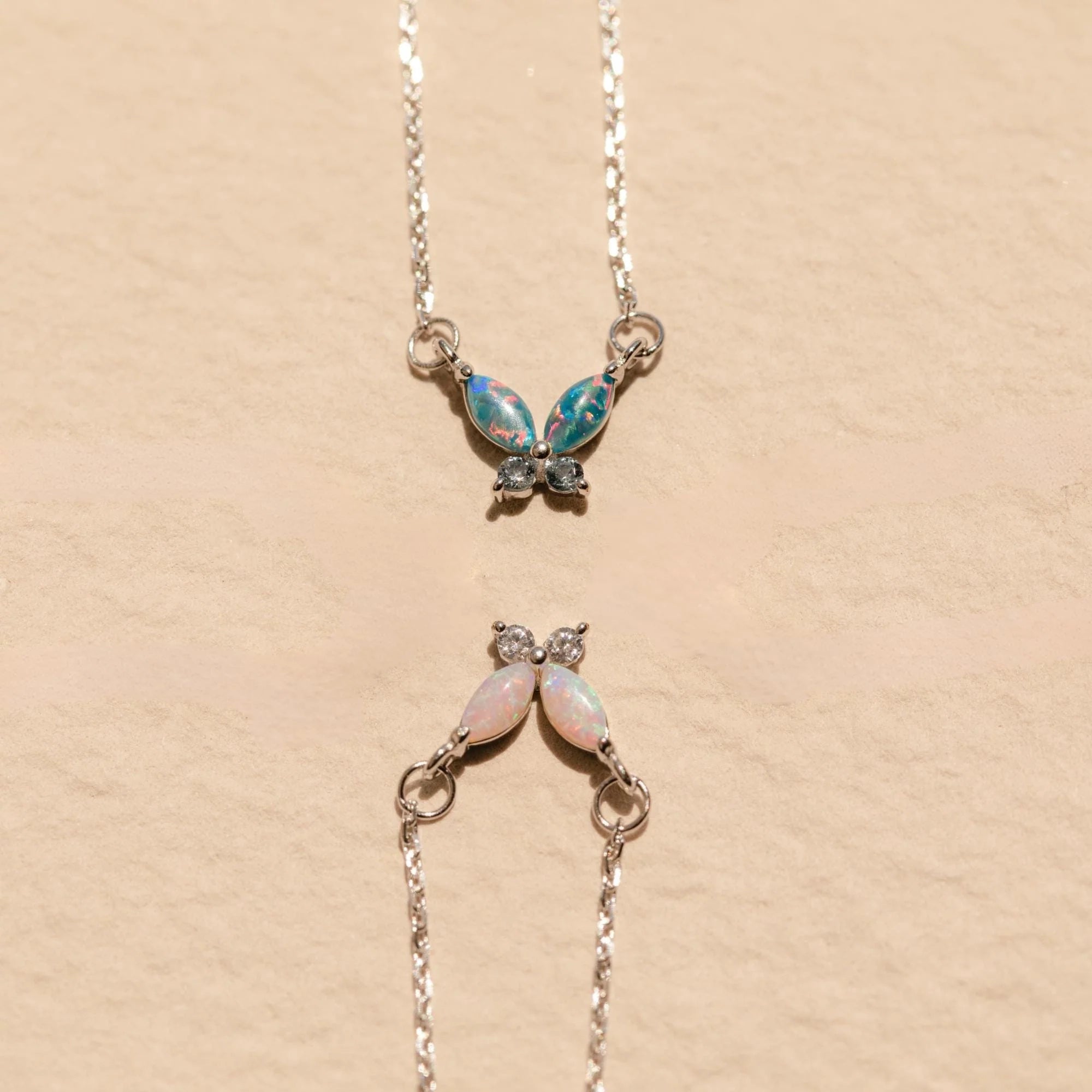 Opal Butterfly Necklace Set Silver 18K Gold Plated