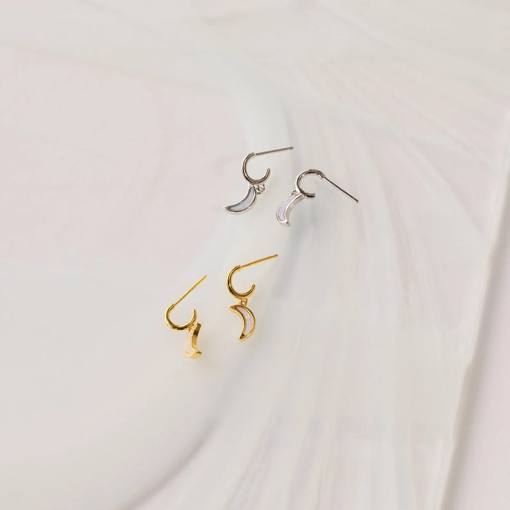 Opal Moon Mini Hoops Silver 18K Gold Plated