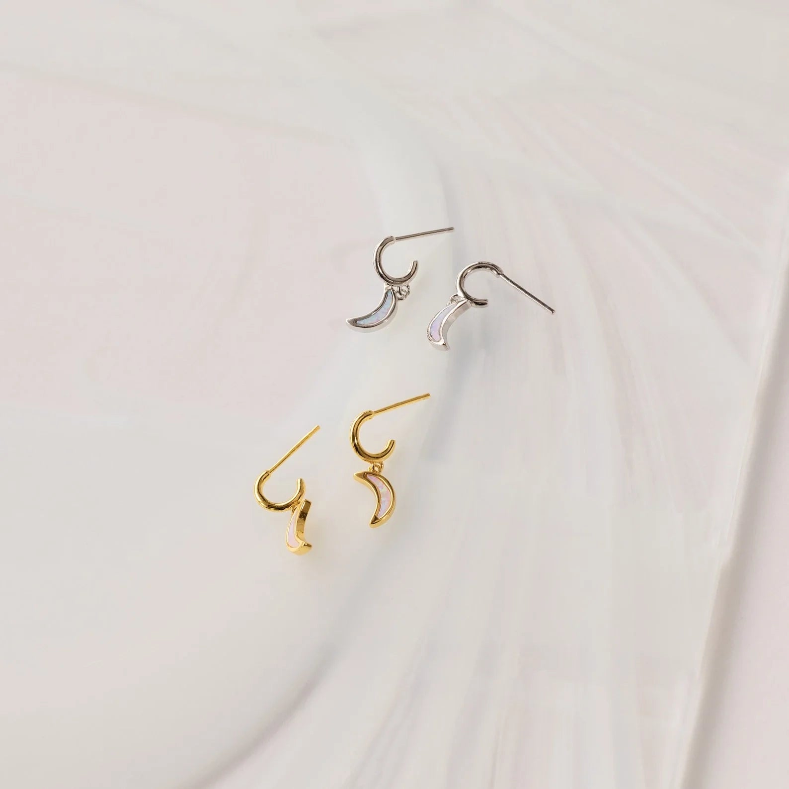 Opal Moon Mini Hoops Silver 18K Gold Plated