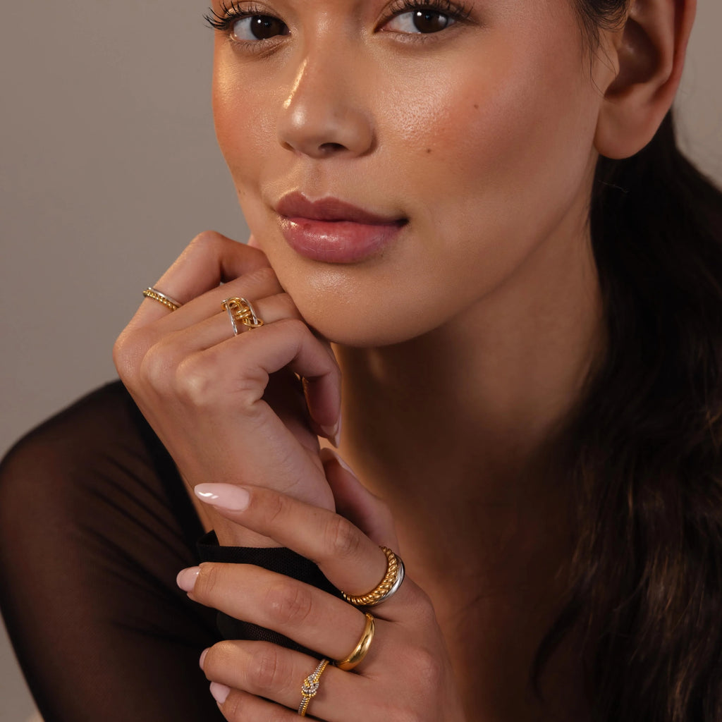 Mixed Metal Linked Ring Set Silver 18K Gold Plated