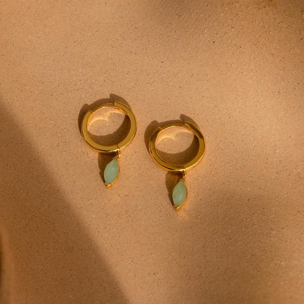 Jade Marquise Huggies Silver 18K Gold Plated