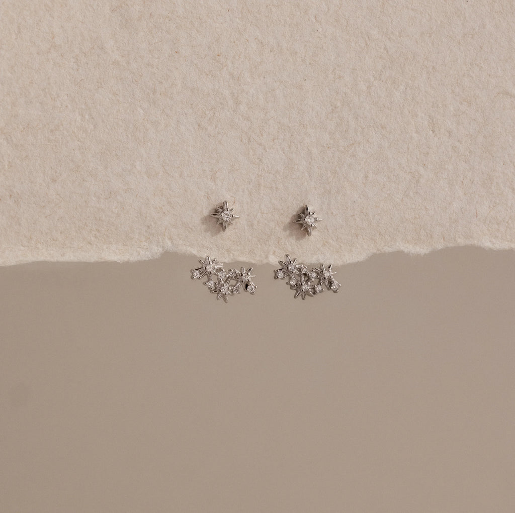 Diamond Starburst Cluster Ear Jackets Silver 18K Gold Plated