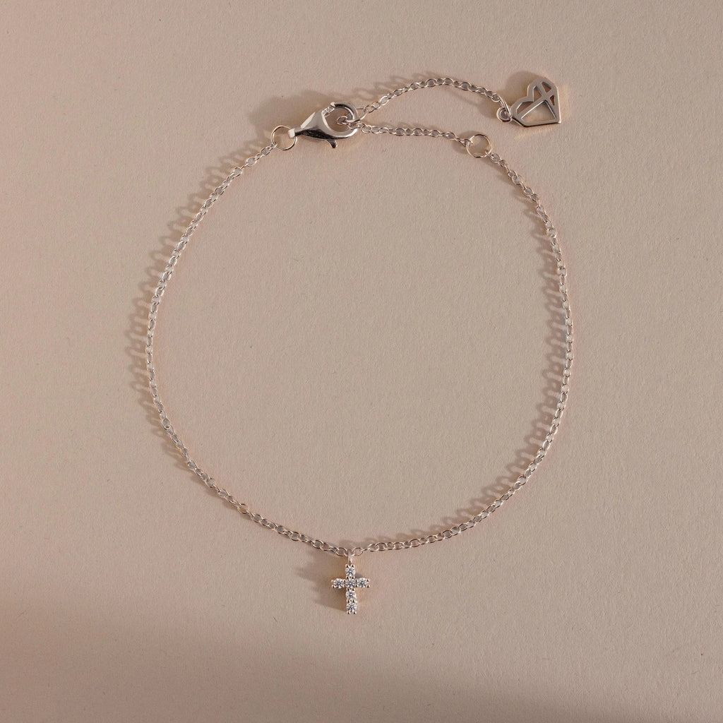 Dainty Cross Charm Bracelet Silver 18K Gold Plated