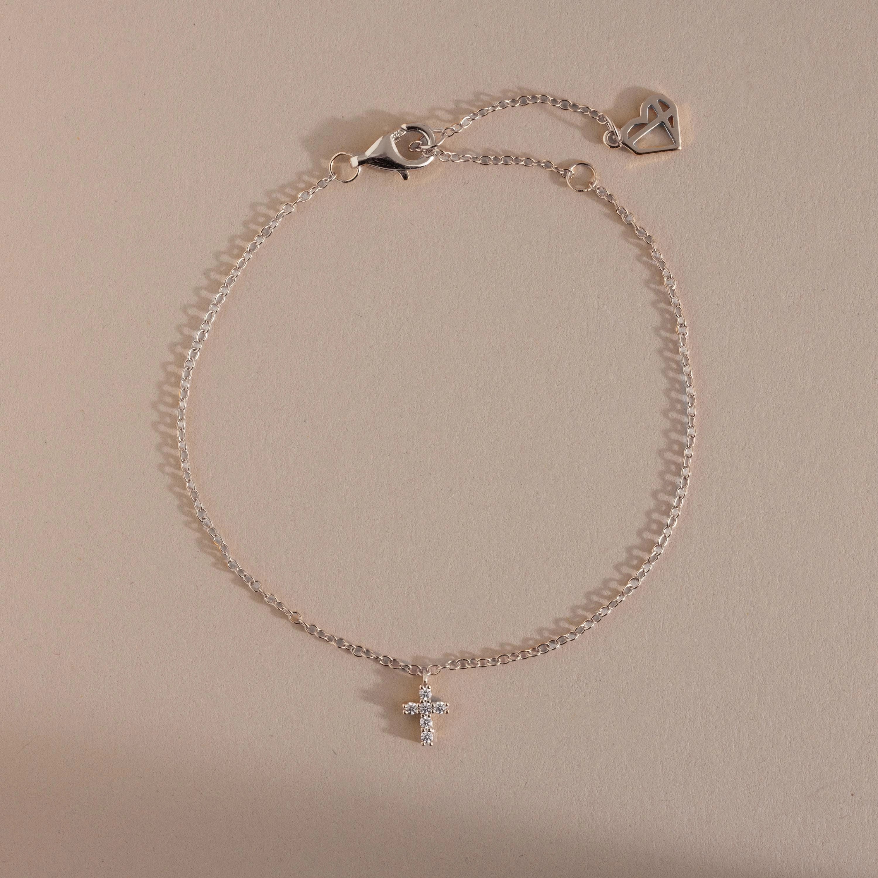 Dainty Cross Charm Bracelet Silver 18K Gold Plated