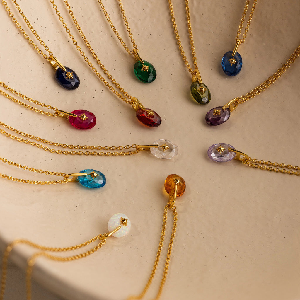 Garnet North Star Signet Necklace Silver 18K Gold Plated