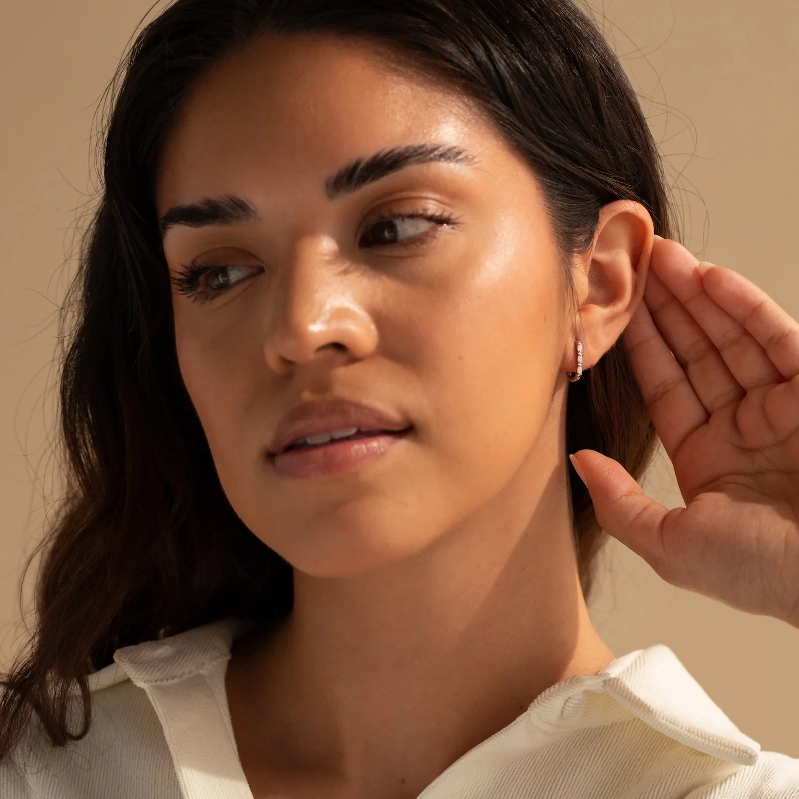Halo Opal Hoops Silver 18K Gold Plated